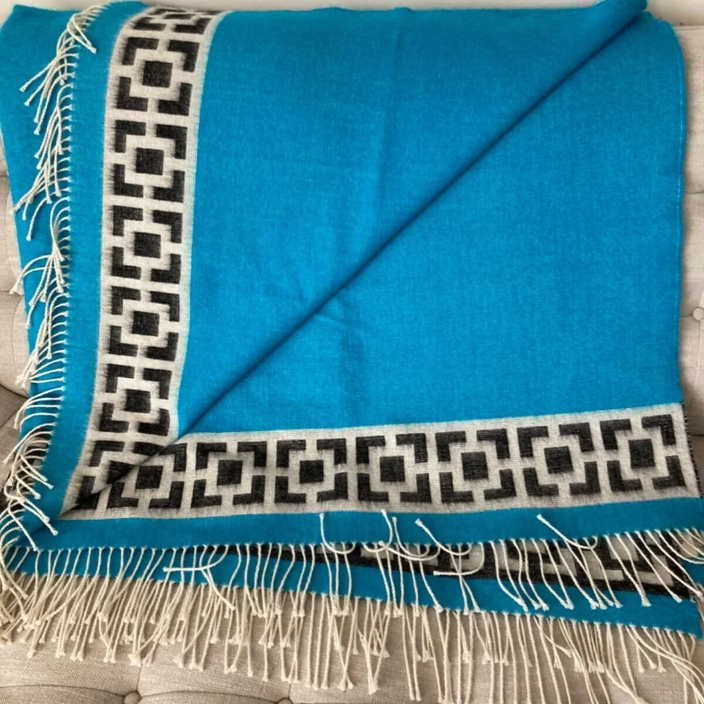 Jonathan Adler Throw 100% Alpaca Wool Blanket Nixon Fringe Turquoise 60